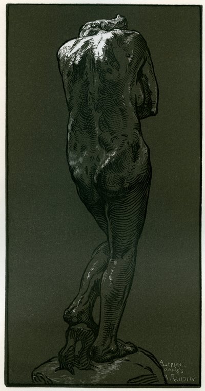 Ett träsnitt efter en staty av Rodin, 1898. av Auguste Louis Lepère
