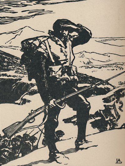 Alpjägare som tittar på Rhenslätten, 1919 av Auguste Louis Lepère