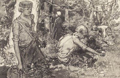 Sammankomst av maj-liljan La cueillette du muguet, 1908. av Auguste Lepere