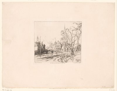 Utsikt över bron vid Begijnhof i Brygge Le pont du Beguinage à Bruges (titel på objektet) av Auguste Lepere