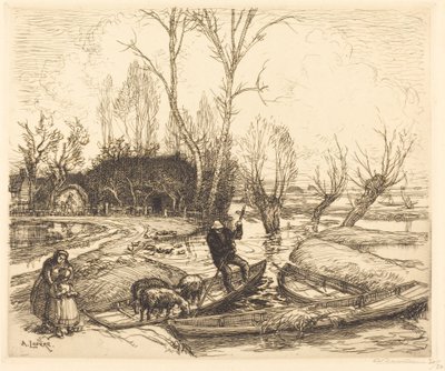 In the Deluged Marsh - The Shepherd (Au marais inonde - Le berger) av Auguste Lepere