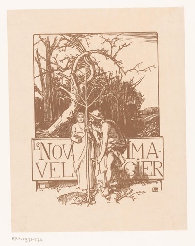 Man och kvinna planterar ett ungt träd tillsammans Le Nouvel Imagier (titel på objekt) av Auguste Lepere