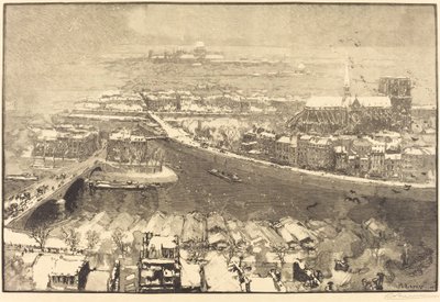 Paris under snö, utsikt från St.-Gervais av Auguste Lepere