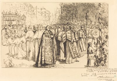Processionens återkomst till Nantes katedral (Rentree de la Procession a la Cathedral de Nantes) av Auguste Lepere
