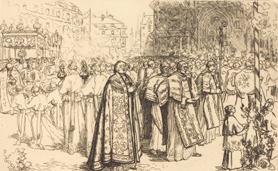 Processionens återkomst till Nantes katedral Rentree de la Procession a la Cathedral de Nantes, 190 av Auguste Lepere