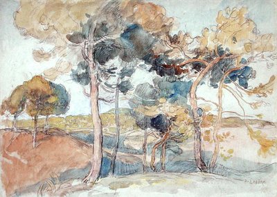 De stora träden (akvarell på papper) av Auguste Lepere