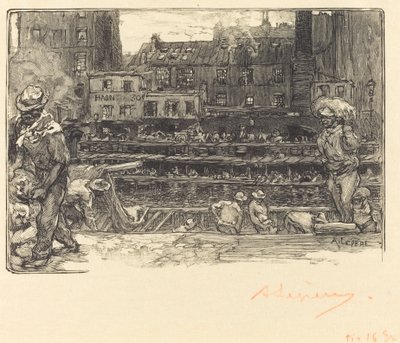 Lossning, Canal St. Martin av Auguste Lepere