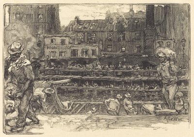 Lossning, Canal St. Martin Gipsavlastare, Canal Saint-Martin, 1890. av Auguste Lepere