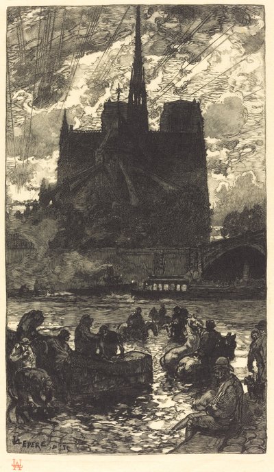 Bevattningsplats bakom Notre-Dame av Auguste Lepere