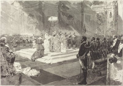 Kungligt dop vid Spaniens hov av Auguste Lepère after Daniel Vierge