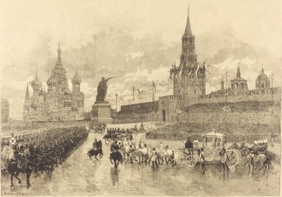 Tsarens kröning. Imperial Cortège korsar Place Royale av Auguste Lepère and Auguste Gérardin