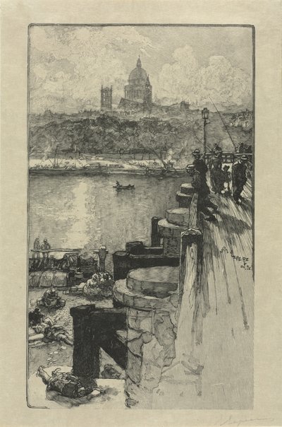 [Fiskare på en pir, Paris] av Auguste Louis Lepère