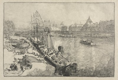 [Stort ångfartyg vid Dock, Paris] av Auguste Louis Lepère