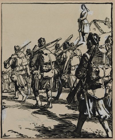 Battle of the Borders: grupp brittiska soldater, 1914. av Auguste Louis Lepère