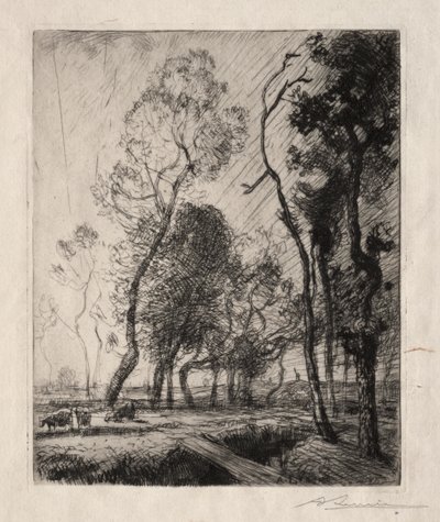Solnedgång bakom träden av Auguste Louis Lepère