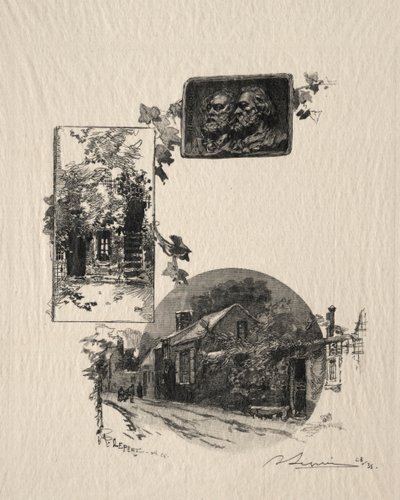 Ingång till Rousseaus verkstad och Maison de Millet, 1887. av Auguste Louis Lepère