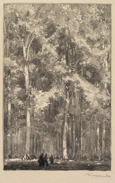 Fontainebleau-skogen: Morgon, korsning mellan Forts de Marlottes rutt (La Forêt de Fontainebleau: Le Matin, Carrefour des Fort de Marlotte) av Auguste Louis Lepère