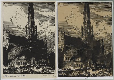 Bryssel stadshus i brand av Auguste Louis Lepère