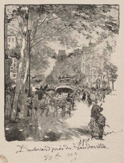 Boulevarden nära Vaudeville av Auguste Louis Lepère