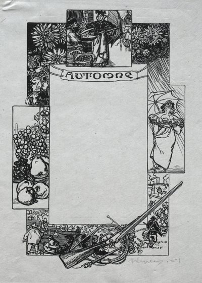Paris-almanackan, 1897: Dekorativ gräns, höst, 1897. av Auguste Louis Lepère