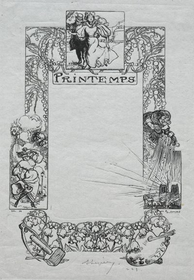 Paris-almanackan, 1897: Dekorativ gräns, våren, 1897. av Auguste Louis Lepère