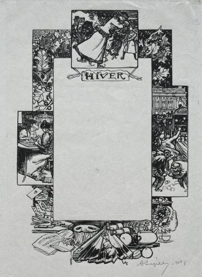 Paris almanacka, 1897: Dekorativ gräns, vinter, 1897. av Auguste Louis Lepère