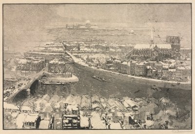 Paris under snö, 1890. av Auguste Louis Lepère
