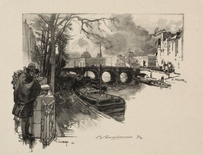 Seines små arm vid Pont Neuf. av Auguste Louis Lepère