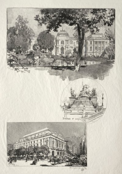 Illustrerad Rouen: Museet, Fontaine St. Marie, The Theatre of Arts, 1896. av Auguste Louis Lepère