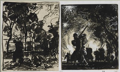 Nattscen, patrull i kanten av en skog, 1914. av Auguste Louis Lepère