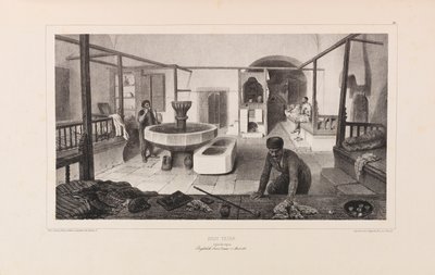 Tatarisk bad, vilrum. Från Voyage dans la Russie av Anatole de Demidoff, 1837. av Auguste Raffet