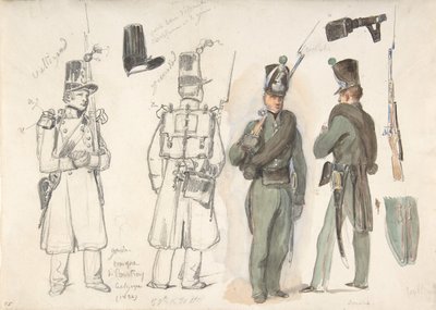 Uniformer från civilgardet i Courtray, Belgien, 1832. av Auguste Raffet