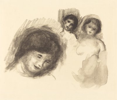 Sten med tre skisser av Auguste Renoir