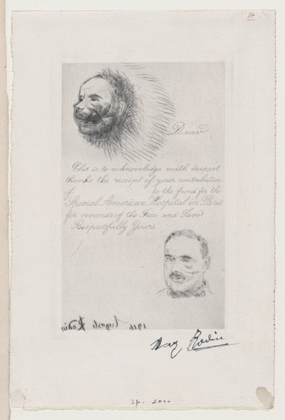 Bidragskvitto från Special American Hospital i Paris för sår i ansiktet och ..., 1916. av Auguste Rodin