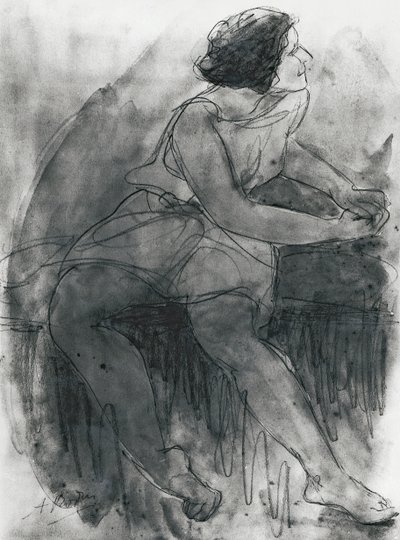 Isadora Duncan (1878-1927) (penna och tvätt på papper) av Auguste Rodin