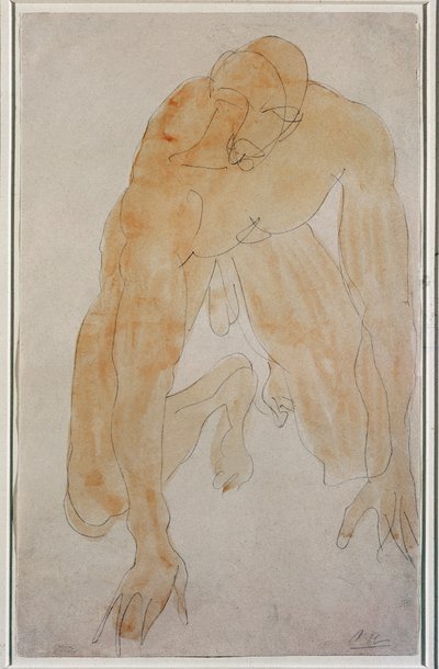 Knästående man (akvarell av Auguste Rodin