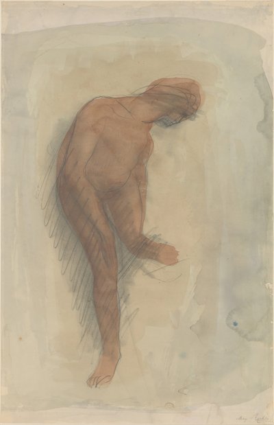 Naken kvinnofigur som håller vänster fot, 1900-1912. av Auguste Rodin