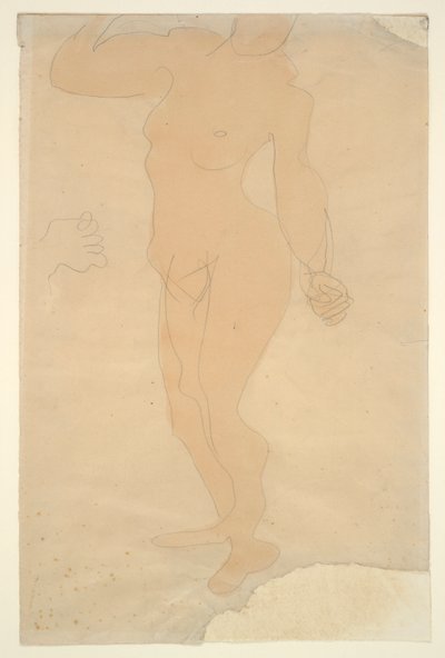 Stående naken (huvudet delvis avskuret av papperskanten) av Auguste Rodin