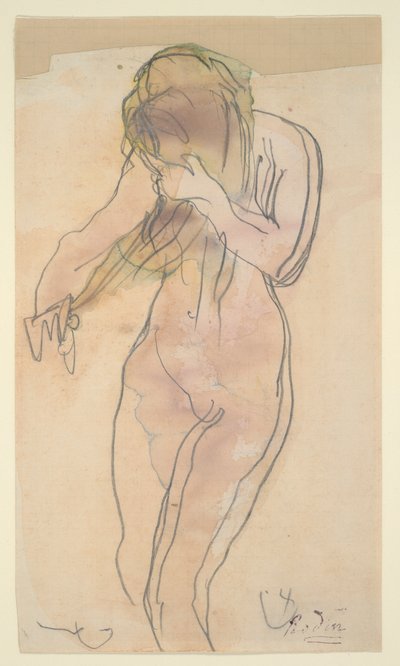 Studie av naken (stående, kamma håret) av Auguste Rodin