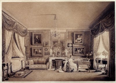 Sovrum av hertiginnan av Berry på Tuilerierna. Teckning av Auguste Garneray (1785-1824) av Auguste Simon Garneray