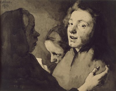 Conversation Piece: Three Heads, 1872 (svart bläcktvätt på papper) av Auguste Theodule Ribot