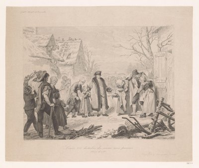 Ludvig XVI på besök i ett fattigt område Louis XVI distribue des secours aux pauvres (titel på objekt) av Auguste Thomas Marie Blanchard