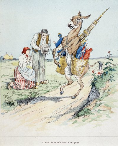 Åsnan som bär reliker i "" Fables de La Fontaine, ill. av Auguste Vimar (1851-1916), Tours, at A, Mame & Fils av Auguste Vimar