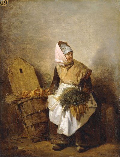 En bondkvinna med grönsaker och bröd, av Auguste Xavier Leprince