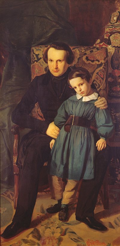 Victor Hugo (1802-85) och hans son, Francois-Victor, 1836 av Auguste de Chatillon