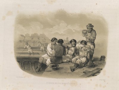 Byggare på en båt Från: The Construction of the Saint Isaacs Cathedral, 1845 av Auguste de Montferrand