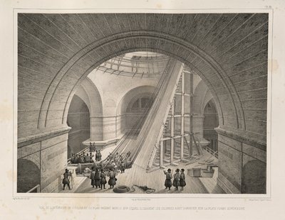 Inifrån av katedralen och en ramp Från: The Construction of the Saint Isaacs Cathedral, 1845 av Auguste de Montferrand