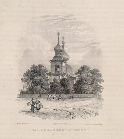 Trefaldighetskyrkan i Sankt Petersburg Från: Konstruktionen av Saint Isaacs Cathedral, 1845 av Auguste de Montferrand