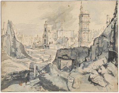 Bryssel efter bombningen 1695 av Augustin Coppens