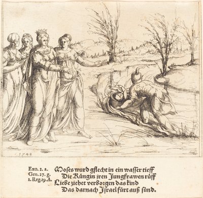 Fyndet av Moses, 1548. av Augustin Hirschvogel